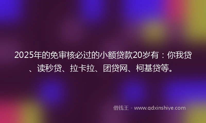 2025年的免审核必过的小额贷款20岁有：你我贷、读秒贷、拉卡拉、团贷网、柯基贷等。