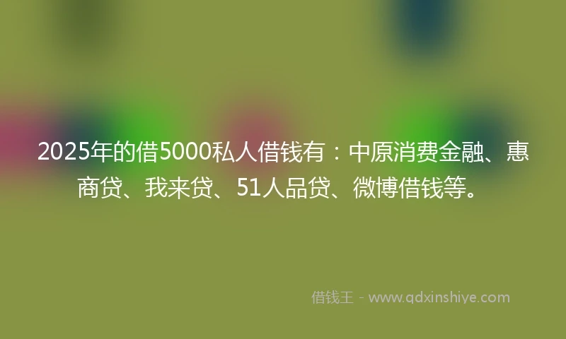 2025年的借5000私人借钱有：中原消费金融、惠商贷、我来贷、51人品贷、微博借钱等。