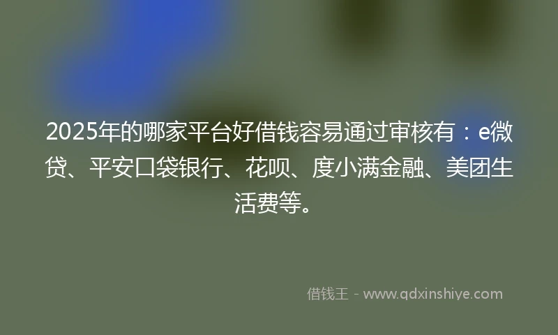 2025年的哪家平台好借钱容易通过审核有：e微贷、平安口袋银行、花呗、度小满金融、美团生活费等。