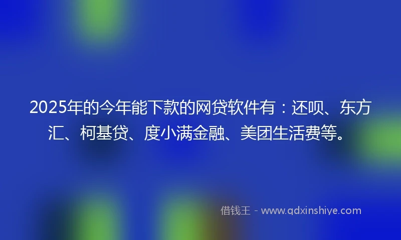 2025年的今年能下款的网贷软件有：还呗、东方汇、柯基贷、度小满金融、美团生活费等。