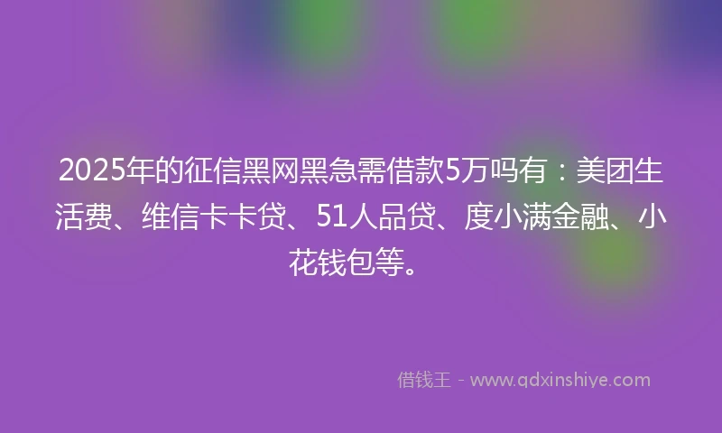 2025年的征信黑网黑急需借款5万吗有：美团生活费、维信卡卡贷、51人品贷、度小满金融、小花钱包等。