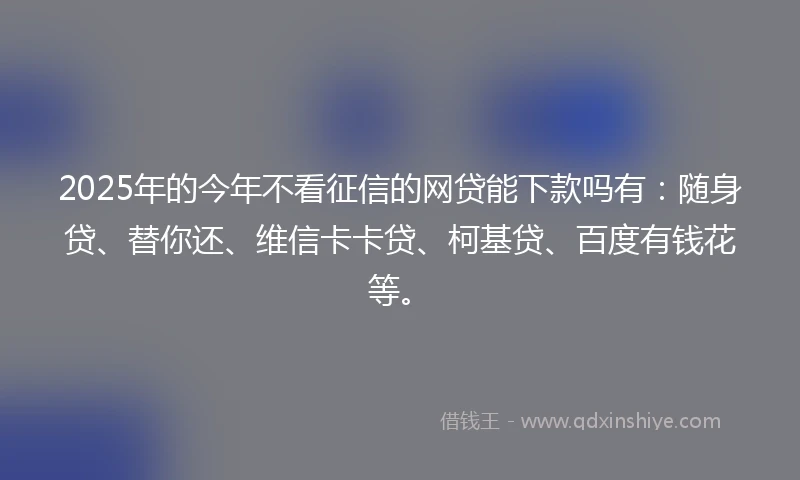 2025年的今年不看征信的网贷能下款吗有：随身贷、替你还、维信卡卡贷、柯基贷、百度有钱花等。