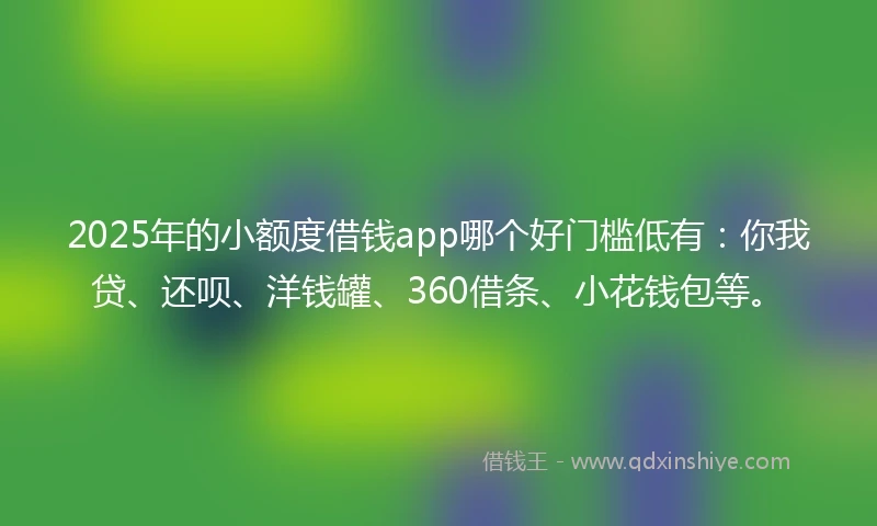 2025年的小额度借钱app哪个好门槛低有：你我贷、还呗、洋钱罐、360借条、小花钱包等。