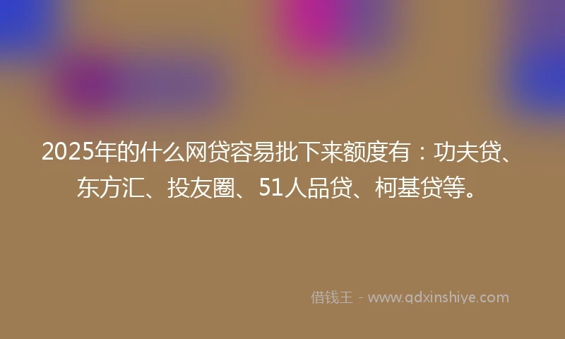 2025年的什么网贷容易批下来额度有：功夫贷、东方汇、投友圈、51人品贷、柯基贷等。