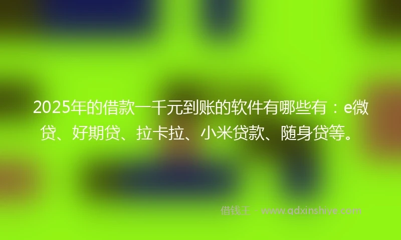 2025年的借款一千元到账的软件有哪些有：e微贷、好期贷、拉卡拉、小米贷款、随身贷等。