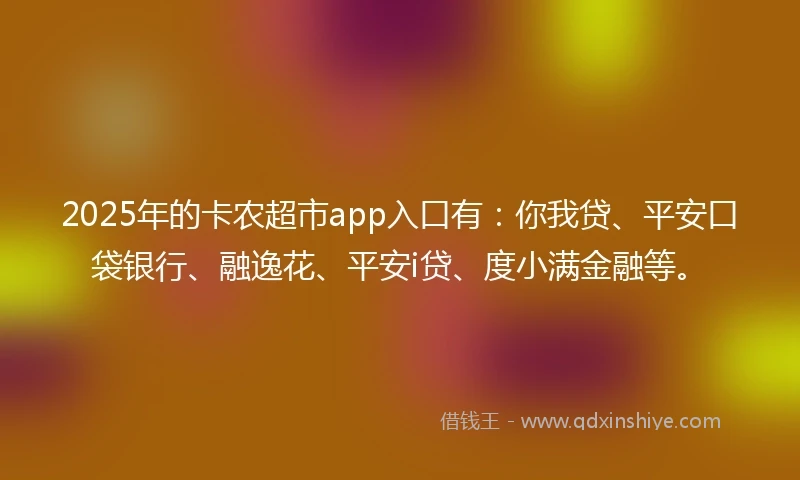 2025年的卡农超市app入口有：你我贷、平安口袋银行、融逸花、平安i贷、度小满金融等。