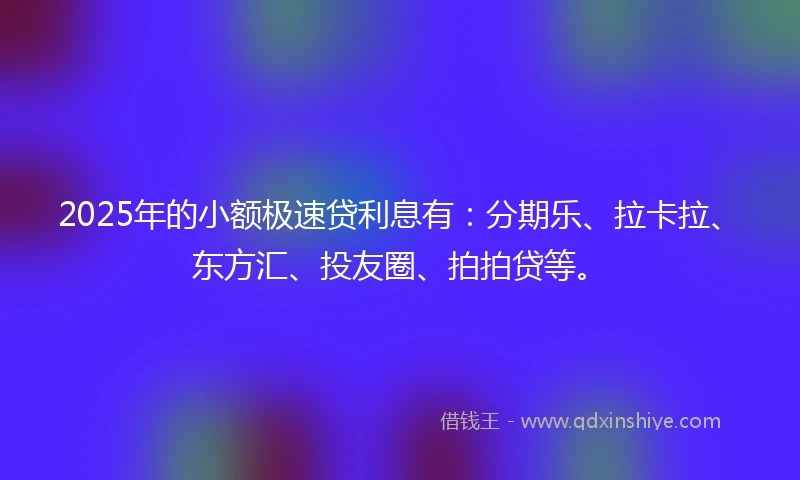 2025年的小额极速贷利息有：分期乐、拉卡拉、东方汇、投友圈、拍拍贷等。