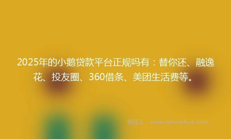 2025年的小鹅贷款平台正规吗有：替你还、融逸花、投友圈、360借条、美团生活费等。