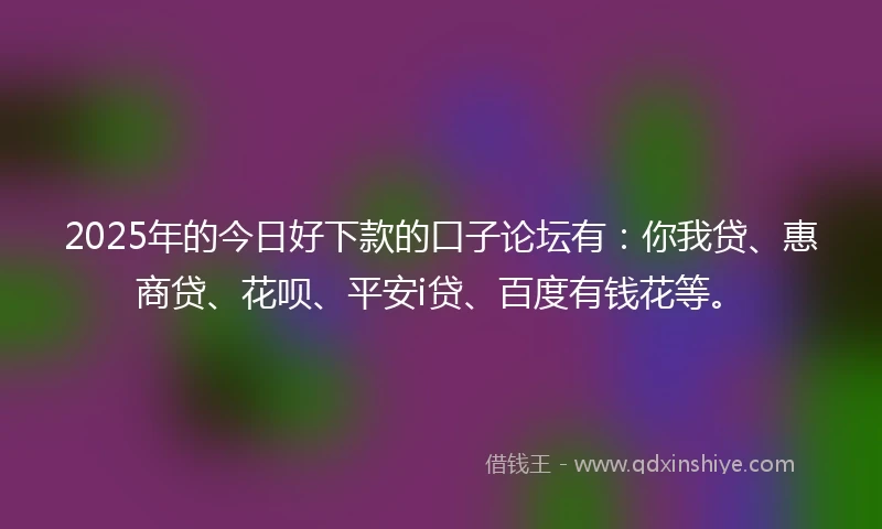 2025年的今日好下款的口子论坛有：你我贷、惠商贷、花呗、平安i贷、百度有钱花等。