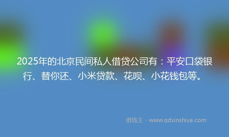 2025年的北京民间私人借贷公司有：平安口袋银行、替你还、小米贷款、花呗、小花钱包等。