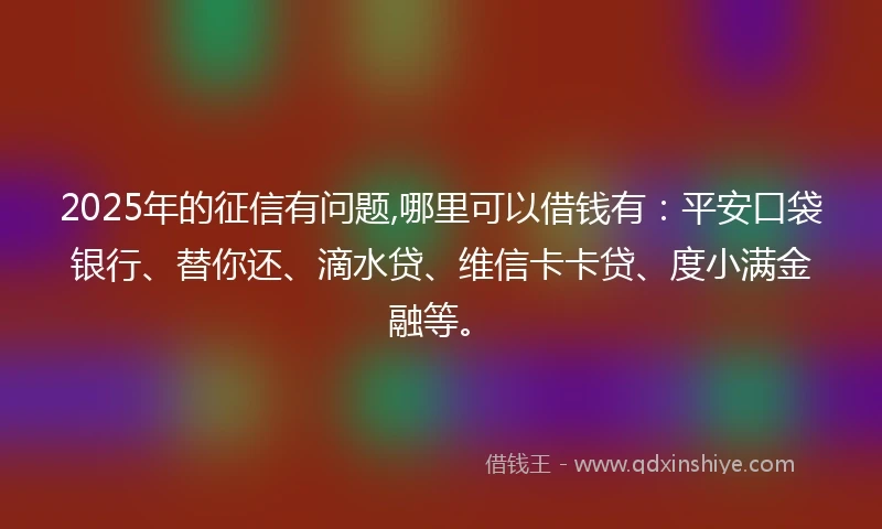 2025年的征信有问题,哪里可以借钱有：平安口袋银行、替你还、滴水贷、维信卡卡贷、度小满金融等。