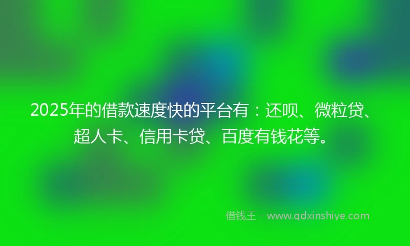 2025年的借款速度快的平台有：还呗、微粒贷、超人卡、信用卡贷、百度有钱花等。
