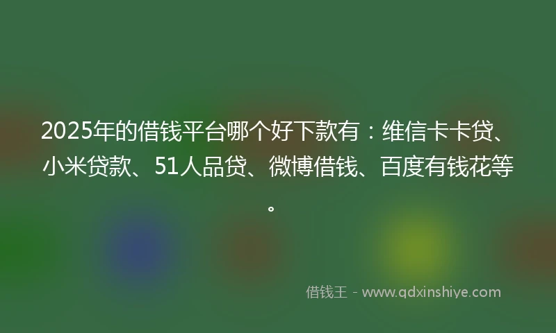 2025年的借钱平台哪个好下款有：维信卡卡贷、小米贷款、51人品贷、微博借钱、百度有钱花等。