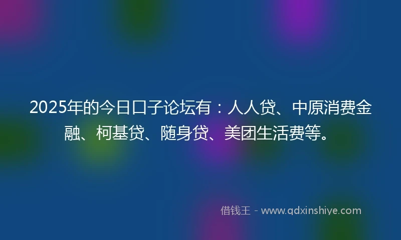 2025年的今日口子论坛有：人人贷、中原消费金融、柯基贷、随身贷、美团生活费等。
