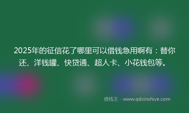 2025年的征信花了哪里可以借钱急用啊有：替你还、洋钱罐、快贷通、超人卡、小花钱包等。