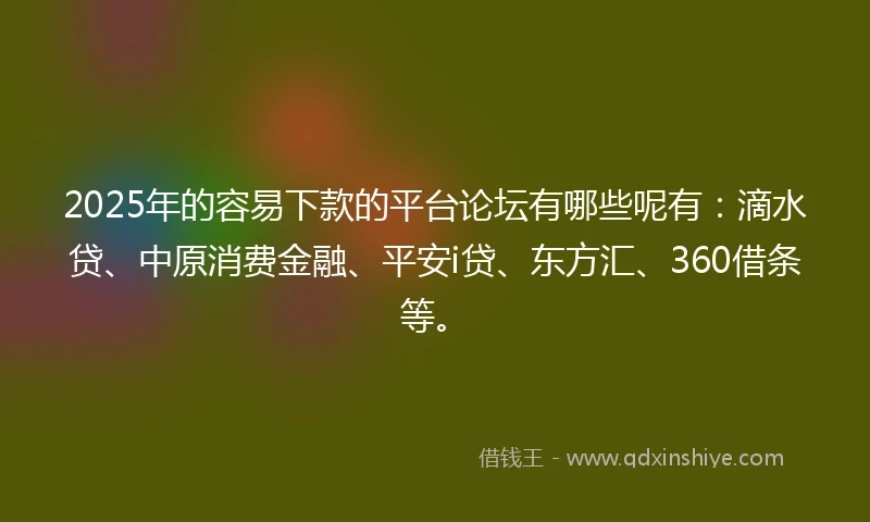 2025年的容易下款的平台论坛有哪些呢有：滴水贷、中原消费金融、平安i贷、东方汇、360借条等。