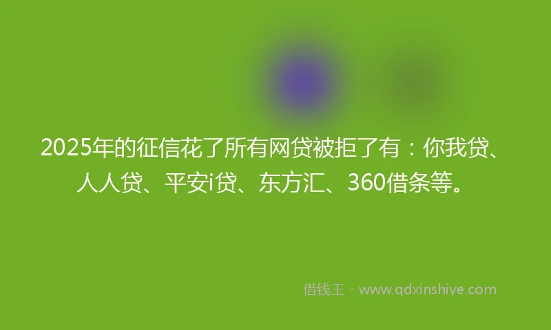 2025年的征信花了所有网贷被拒了有：你我贷、人人贷、平安i贷、东方汇、360借条等。