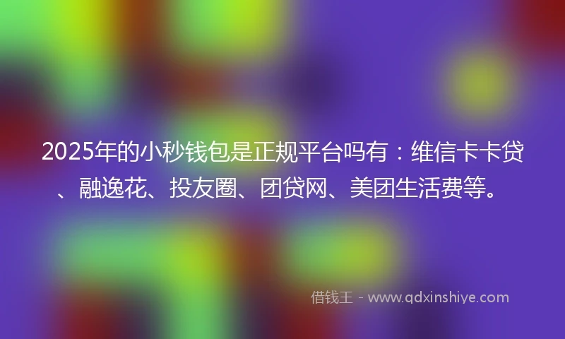2025年的小秒钱包是正规平台吗有：维信卡卡贷、融逸花、投友圈、团贷网、美团生活费等。