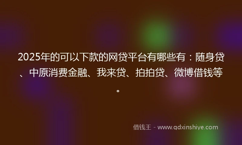 2025年的可以下款的网贷平台有哪些有：随身贷、中原消费金融、我来贷、拍拍贷、微博借钱等。