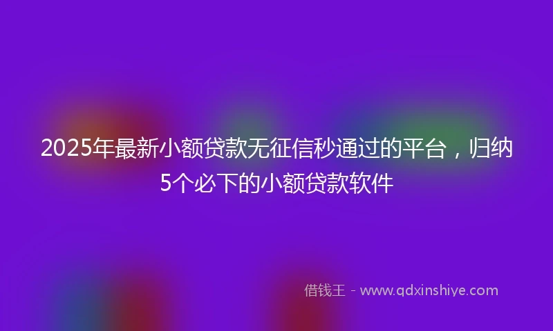 2025年最新小额贷款无征信秒通过的平台，归纳5个必下的小额贷款软件