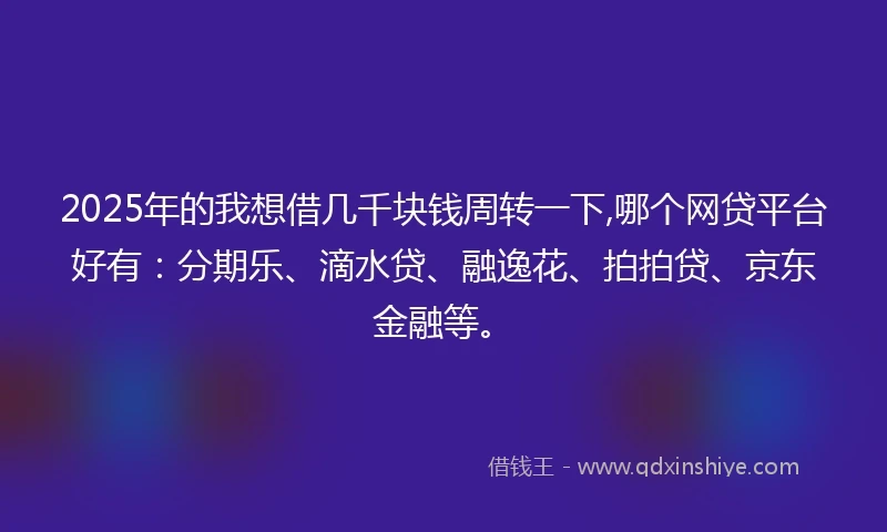 2025年的我想借几千块钱周转一下,哪个网贷平台好有：分期乐、滴水贷、融逸花、拍拍贷、京东金融等。