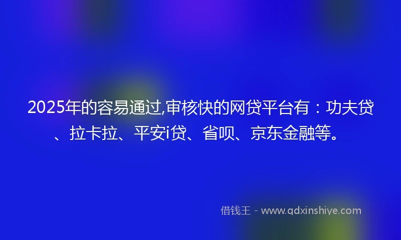 2025年的容易通过,审核快的网贷平台有：功夫贷、拉卡拉、平安i贷、省呗、京东金融等。