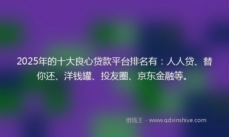 2025年的十大良心贷款平台排名有：人人贷、替你还、洋钱罐、投友圈、京东金融等。