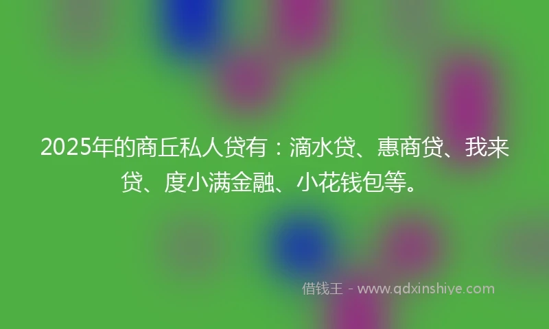 2025年的商丘私人贷有：滴水贷、惠商贷、我来贷、度小满金融、小花钱包等。
