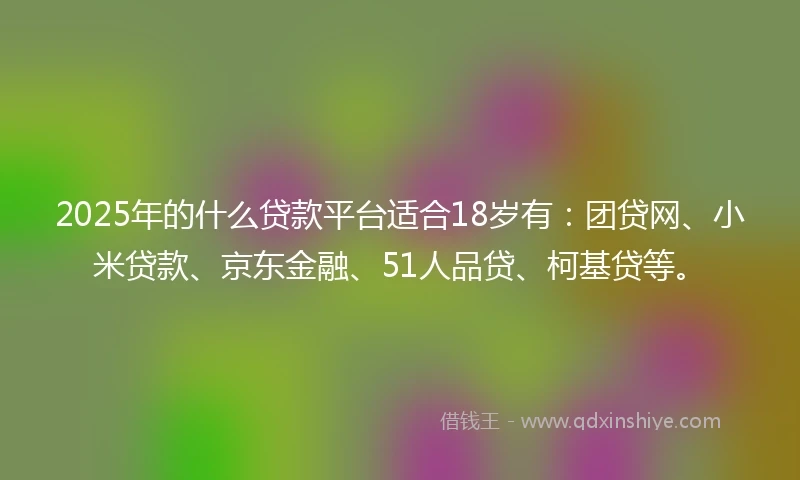 2025年的什么贷款平台适合18岁有：团贷网、小米贷款、京东金融、51人品贷、柯基贷等。