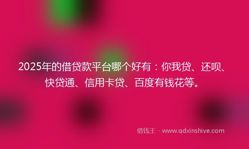 2025年的借贷款平台哪个好有：你我贷、还呗、快贷通、信用卡贷、百度有钱花等。