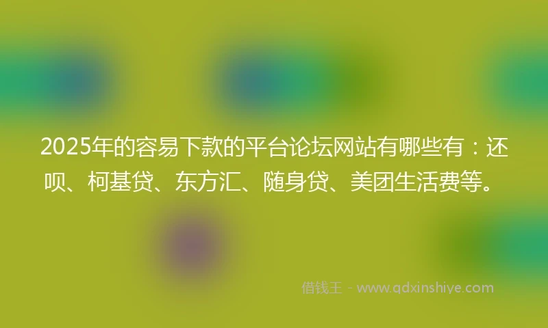2025年的容易下款的平台论坛网站有哪些有：还呗、柯基贷、东方汇、随身贷、美团生活费等。