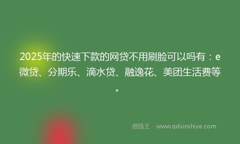 2025年的快速下款的网贷不用刷脸可以吗有：e微贷、分期乐、滴水贷、融逸花、美团生活费等。