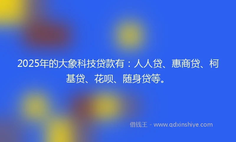 2025年的大象科技贷款有：人人贷、惠商贷、柯基贷、花呗、随身贷等。