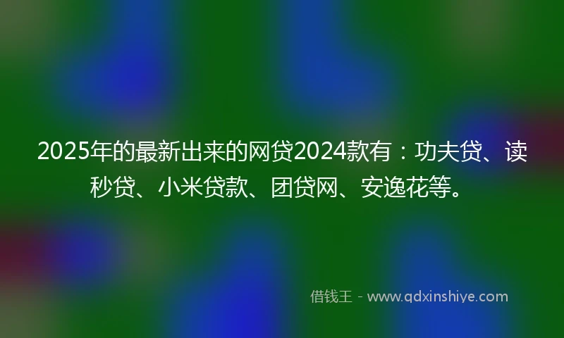 2025年的最新出来的网贷2024款有：功夫贷、读秒贷、小米贷款、团贷网、安逸花等。