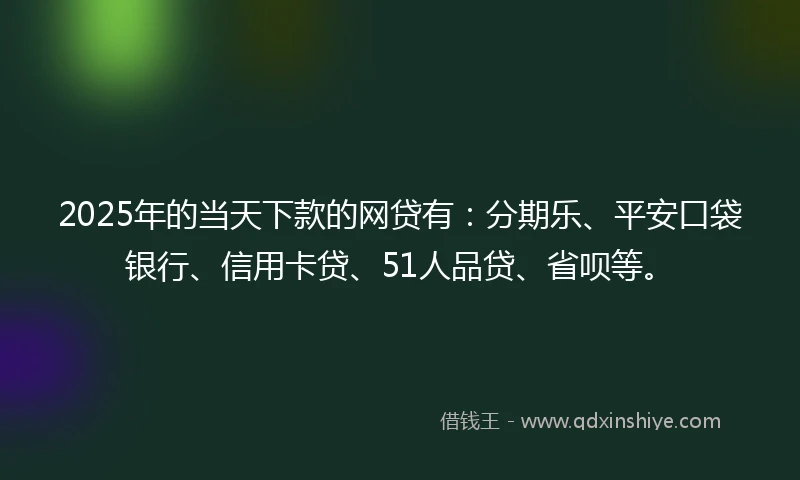 2025年的当天下款的网贷有：分期乐、平安口袋银行、信用卡贷、51人品贷、省呗等。