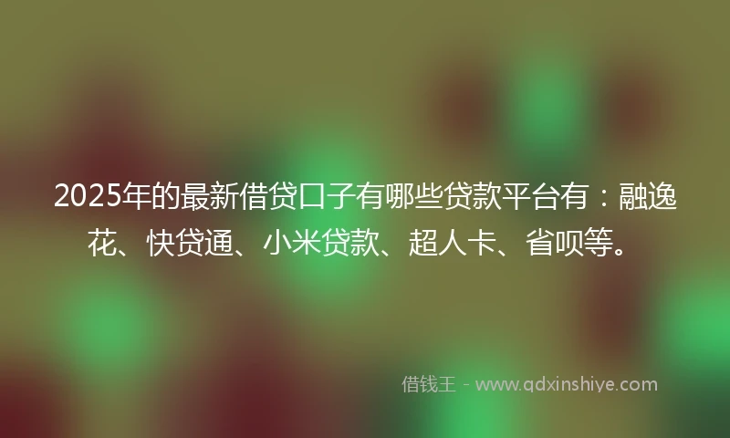2025年的最新借贷口子有哪些贷款平台有：融逸花、快贷通、小米贷款、超人卡、省呗等。