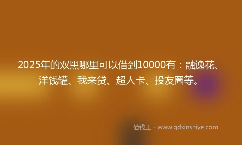 2025年的双黑哪里可以借到10000有：融逸花、洋钱罐、我来贷、超人卡、投友圈等。