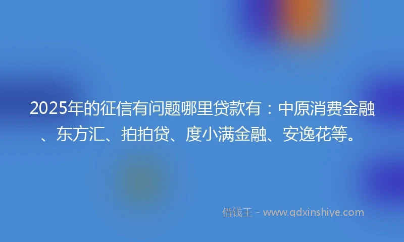 2025年的征信有问题哪里贷款有：中原消费金融、东方汇、拍拍贷、度小满金融、安逸花等。