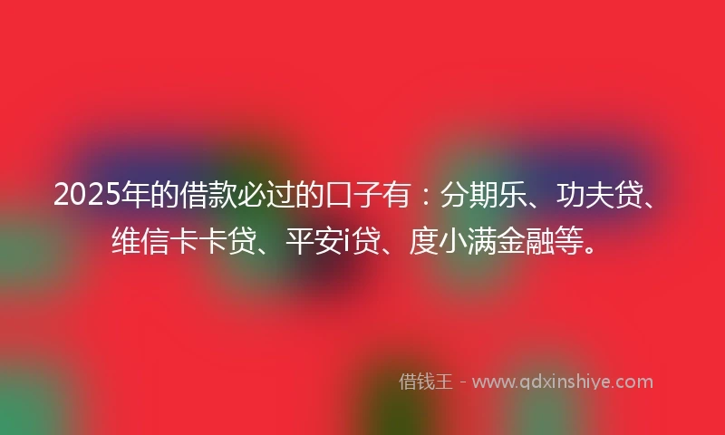 2025年的借款必过的口子有：分期乐、功夫贷、维信卡卡贷、平安i贷、度小满金融等。