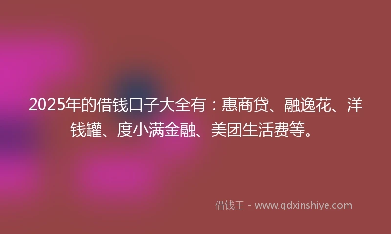 2025年的借钱口子大全有：惠商贷、融逸花、洋钱罐、度小满金融、美团生活费等。