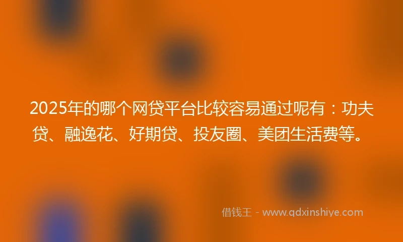 2025年的哪个网贷平台比较容易通过呢有：功夫贷、融逸花、好期贷、投友圈、美团生活费等。
