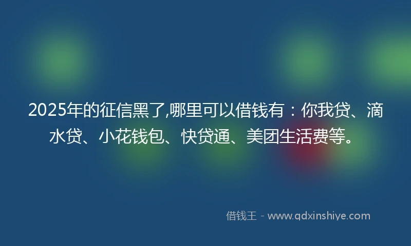 2025年的征信黑了,哪里可以借钱有：你我贷、滴水贷、小花钱包、快贷通、美团生活费等。