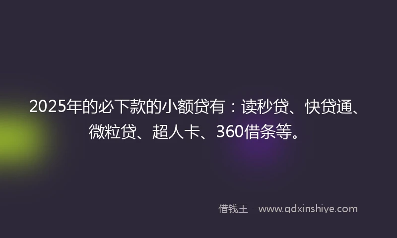 2025年的必下款的小额贷有：读秒贷、快贷通、微粒贷、超人卡、360借条等。