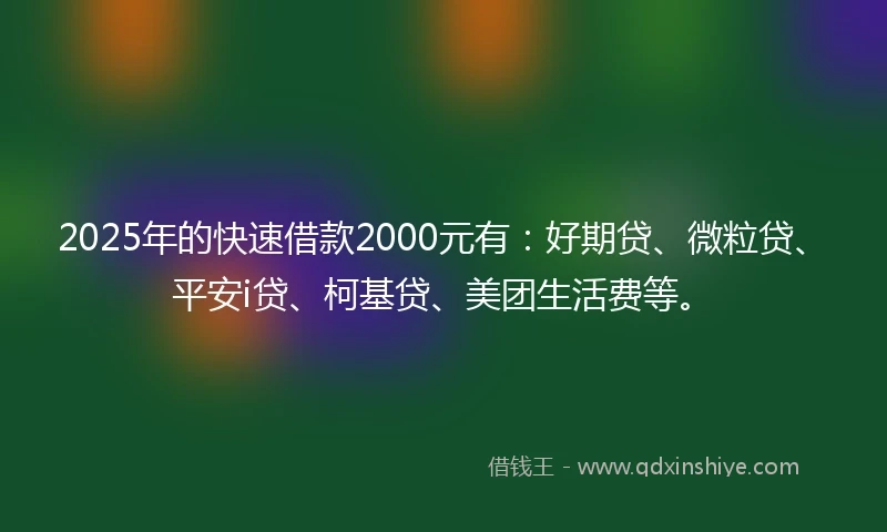 2025年的快速借款2000元有：好期贷、微粒贷、平安i贷、柯基贷、美团生活费等。