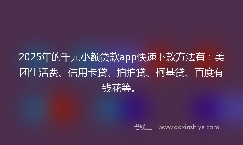 2025年的千元小额贷款app快速下款方法有：美团生活费、信用卡贷、拍拍贷、柯基贷、百度有钱花等。