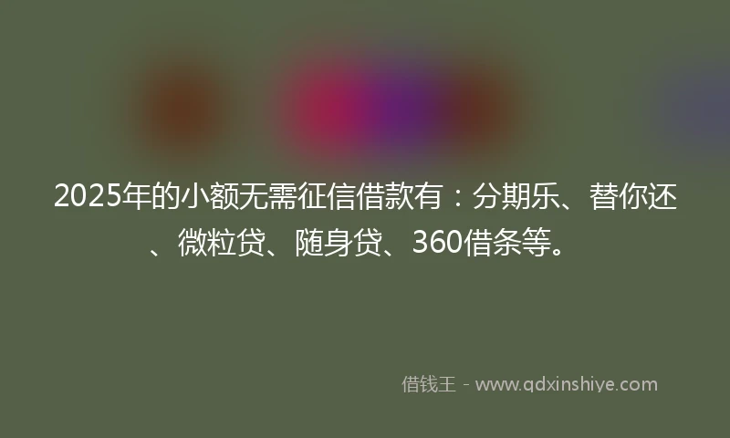 2025年的小额无需征信借款有：分期乐、替你还、微粒贷、随身贷、360借条等。