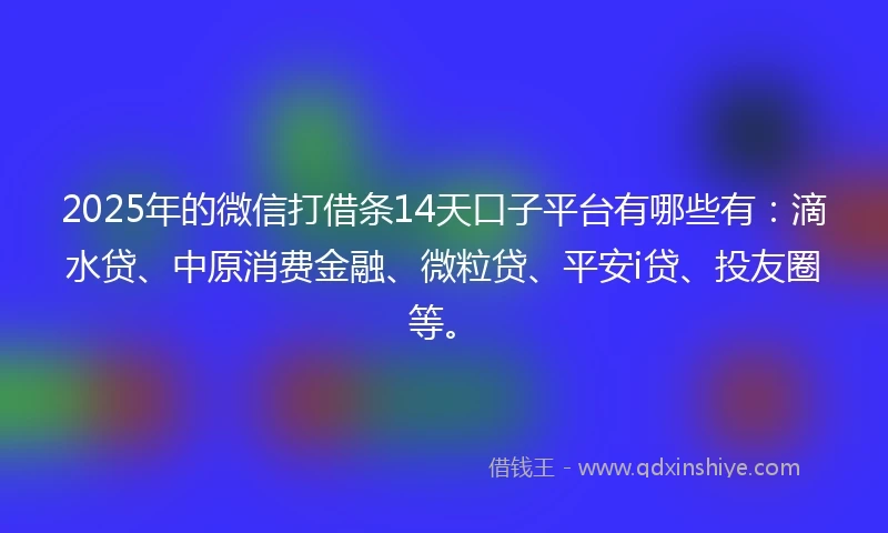 2025年的微信打借条14天口子平台有哪些有：滴水贷、中原消费金融、微粒贷、平安i贷、投友圈等。