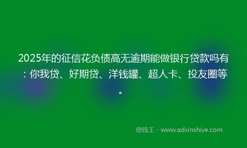2025年的征信花负债高无逾期能做银行贷款吗有：你我贷、好期贷、洋钱罐、超人卡、投友圈等。