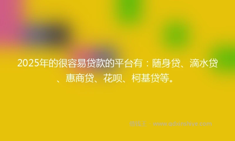 2025年的很容易贷款的平台有：随身贷、滴水贷、惠商贷、花呗、柯基贷等。