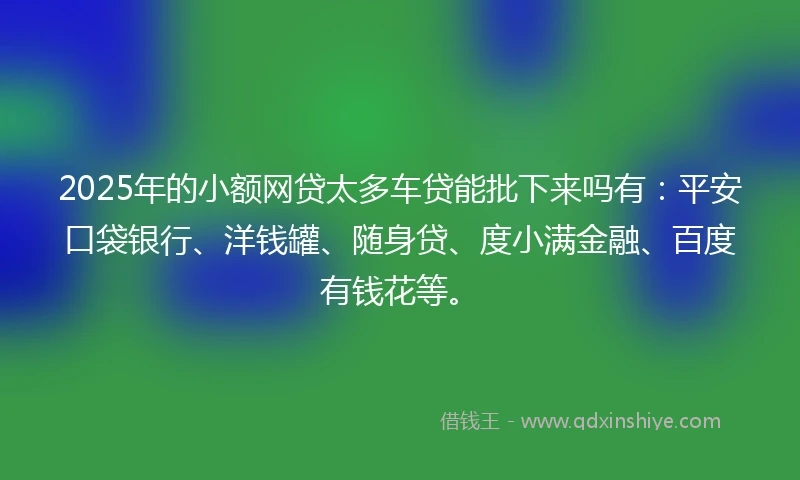 2025年的小额网贷太多车贷能批下来吗有：平安口袋银行、洋钱罐、随身贷、度小满金融、百度有钱花等。